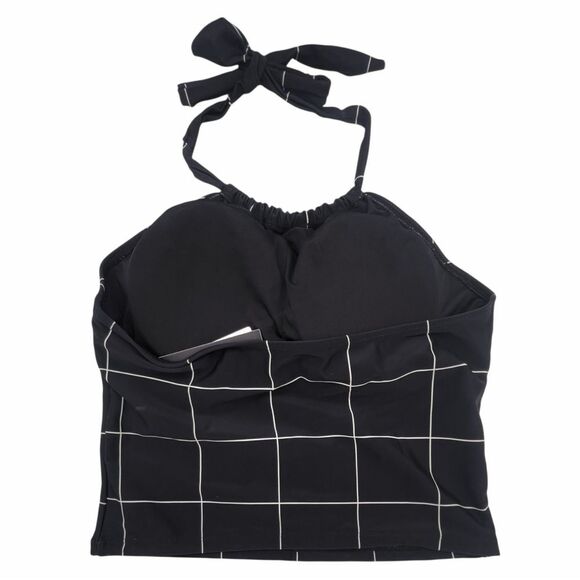 NWT Janela Bay Black Windowpane Halter Tankini Size Medium Modest Swimsuit Set - Picture 4 of 13